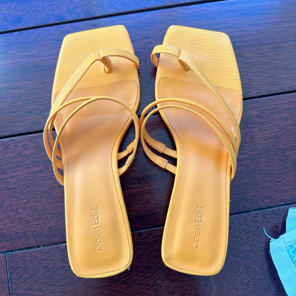 Open Edit Orange Kitten Heel Sandals